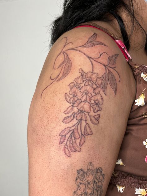 Japanese Wisteria Tattoo, Wisteria Flower Tattoo, Wisteria Tattoo, Japanese Wisteria, Sister Tat, Real Tattoos, Cute Birthday Pictures, Midlife Crisis, Wrist Tattoo