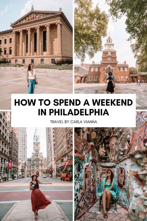 A weekend trip to Philadelphia is a great way to escape the hustle and bustle of NYC, especially since Philadelphia is less than two hours away from NYC by train! A weekend trip to Philly features excellent food at excellent prices, fun bars, charming architecture and loads of history. Start planning your own trip to Philly today! | Philadelphia Travel Guide | Philadelphia Instagram Spots | What To Do In Philadelphia | Philly Weekend Getaway | Philly Two Day Itinerary 2 Days In Philadelphia, What To Wear In Philly, Philadelphia Instagram Pictures, Philadelphia Itinerary, Philly Aesthetic, Philadelphia Fashion, Things To Do In Philly, Trip To Philadelphia, Philadelphia Travel