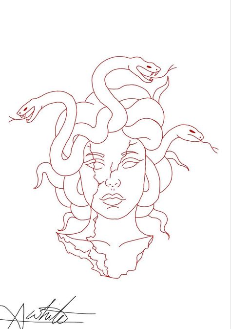 Medusa Line Art Simple, Cool Tattoos For Women Stencil, Fine Line Medusa, Medusa Tattoo Stencil Simple, Women Tattoo Outline, Easy Medusa Drawing, Medusa Art Tattoo, Medusa Tattoo Linework, Female Tattoo Stencils