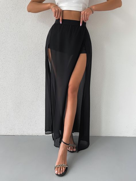 Dress Pants Outfits, Split Hem Skirt, Short Long Dresses, Women Bottoms, Ankle Length Skirt, Maxi Skirt Dress, Elastic Waist Skirt, Spring Skirts, Long Maxi Skirts