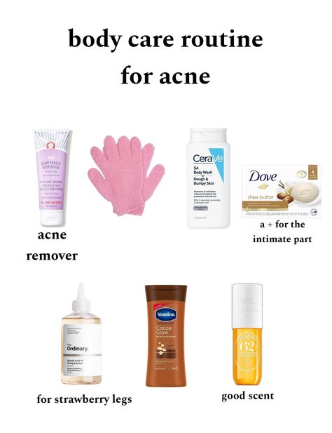 ୨୧⋆·˚ ༘ * Shower Routine For Body Acne, Best Soap For Body Acne, Best Body Wash For Back Acne, Full Body Routine Skincare, Body Acne Routine, Body Acne Products, Bodycare Routines, Body Wash For Acne, Acne Routine