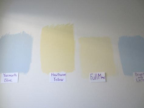 Today's waffle: blues vs. yellows | The Waffler Benjamin Moore Bright And Early, Yarmouth Blue, Wallpaper And Tile, Wythe Blue, Benjamin Moore Paint, Paint Wallpaper, Apt Ideas, New Apt, Best Color