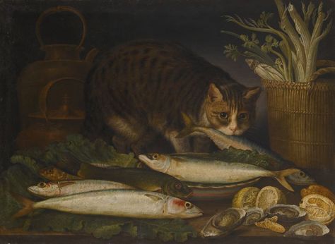 Giovanni Rivalta (1756-1832) —  Still Life with a Cat and a Mackerel on a Table Top  (850x621) Gabriel Metsu, Cat Paintings, Times New Roman, Great Cat, Johannes Vermeer, Hur Man Målar, Louvre Museum, Old Paintings, Arte Animal