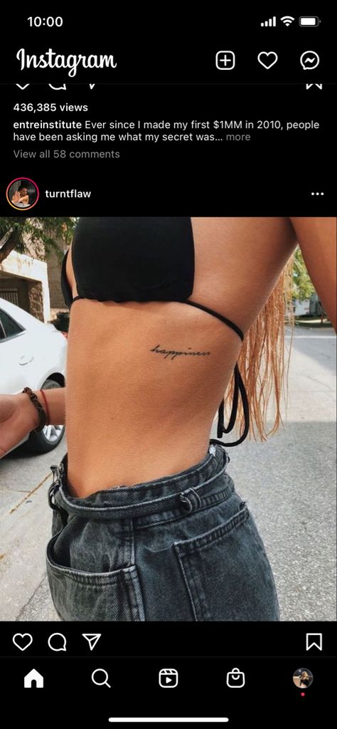 Good Hidden Tattoo Places, Tattoo Placement Ideas For Women Hidden, Tatto Placement Girl, Small Writing Tattoo Placement, Hidable Tattoo Placement, Name Tattoo Placement Ideas, Rib Tattoo Writing, Word Rib Tattoos For Women, Tattoo Sur Les Cotes