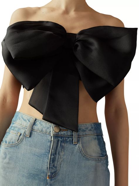 Shop Cynthia Rowley Organza Bow Bandeau Crop Top | Saks Fifth Avenue Big Bow Top Outfit, Bow Bandeau, Top Highlights, Bow Crop Tops, Organza Bow, Bandeau Crop Top, Gameday Outfit, Cynthia Rowley, White Crop Top