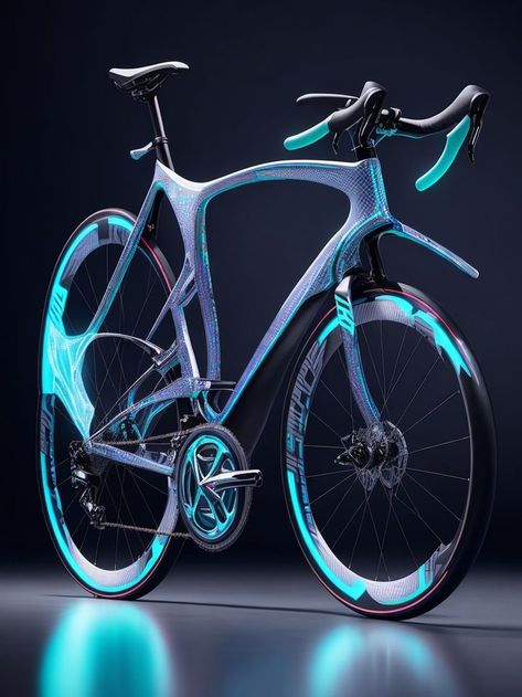 Futuristic bike design with holographic graphics Futuristic Bicycle, Futuristic Bike, Cycle Design, Desert Rose Plant, New Dimension, Bike Design, Innovation Design, The Future, Cycling