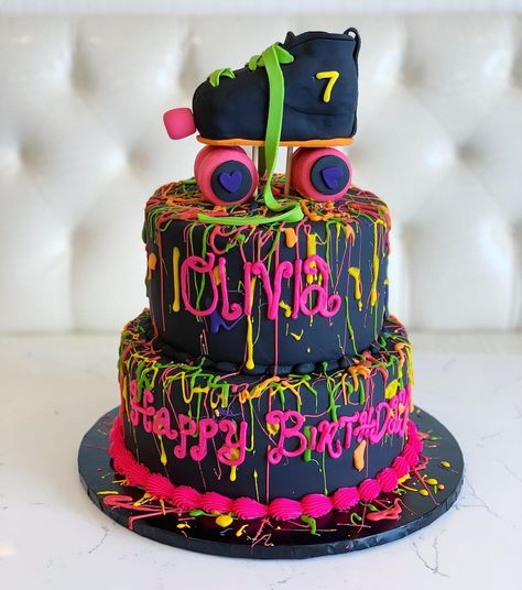 Skate Party Cake, Rollerskate Cake, Neon Birthday Cakes, Skate Cake, Roller Skate Cake, Roller Skate Birthday Party, Skate Birthday Party, Roller Skate Birthday, 9th Birthday Cake