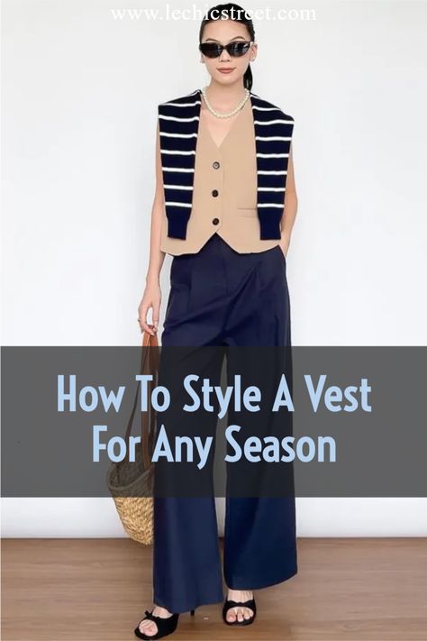 vest style, waistcoat, spring outfits, spring aesthetic fashion, summer outfits, spring outfit, fall outfit Waterfall Vest Outfit, Tshirt With Vest Outfit, Styling Long Vest Outfit Ideas, Vest Shirt Outfits For Women, Office Vest Outfits For Women, How To Style Vest Top, Tuxedo Vest Outfit Women, How To Wear Vests Women, What To Wear For Movie Date Outfit Ideas