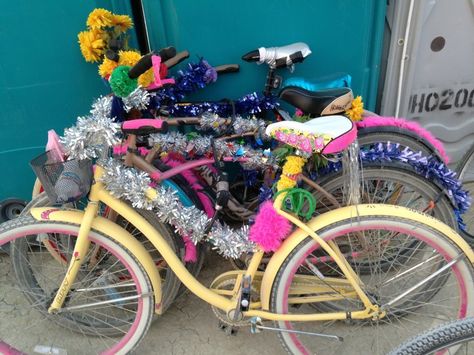 Pickle Back Shots, Burning Man Bike, Bike Parade, Burner Girls, Simple Bike, Cycling Events, Camping Set Up, Festival Inspo, Burning Man Fashion