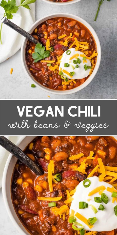 Vegan Chili Recipes, Easy Vegan Chili, Best Vegan Chili, Chili Vegan, Vegan Chili Recipe, Vegan Chilli, Daniel Fast Recipes, Vegan Ideas, Meatless Dinner