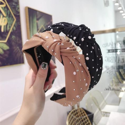 Hair accessories solid color drilling pearl knotted twist knot wide-brimmed headband female NHSM175257 Rhinestone Ornaments, Girls Headband, All Hairstyles, Jeweled Headband, Twist Style, Vintage Headbands, Fabric Headbands, Pearl Headband, Hair Hoops