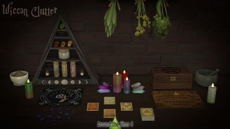 Around the Sims 4 | Wiccan clutter Right in time for Realm of Magic release, Friday 13th, AND Full moon! Witches will have a busy night! :) Dedicated to the awesome @titosims! <3 Sims 4 Cc Witchy Clutter, Sims 4 Cc Goth, Living Room Sims 4, Around The Sims 4, Los Sims 4 Mods, Sims Download, Cc Packs, Sims Stories, Magic Places