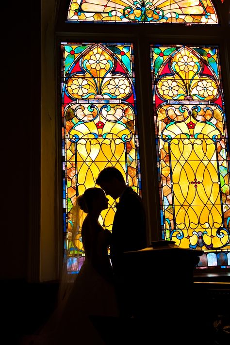 Stained glass church window Simple Alter Decorations, Stained Glass Photoshoot, Wedding Stained Glass Ideas, Stained Glass Wedding Decor, Stained Glass Photography, Stained Glass Church Windows, Stained Glass Wedding, Beautiful Church Wedding, Catholic Church Stained Glass