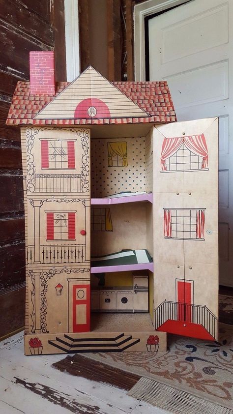 Come decorare le casette di cartone Cardboard Dollhouse Furniture, Diy Cardboard Dollhouse, Cardboard Houses For Kids, Best Doll House, Doll House Diy, Cardboard Dollhouse, Carton Diy, Cardboard Diy, Diy Barbie House