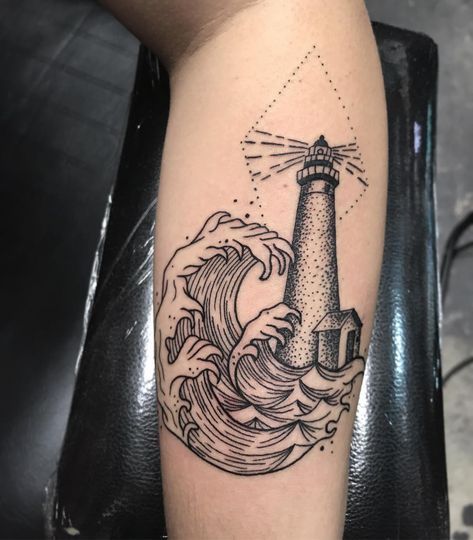 Nadia Jo Garver on Instagram: “Yesterday's walk in! Some waves with the Port Huron, MI lighthouse. #lighthousetattoo #dotworktattoo #wavetattoo #lineworktattoo…” Lighthouse Tattoo, Port Huron, Line Work Tattoo, Waves Tattoo, Dot Work Tattoo, Light House, Tattoo Inspo, Great Wave, Geometric Tattoo