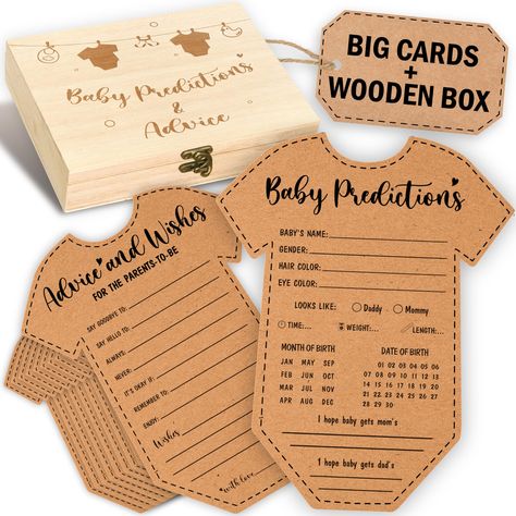 PRICES MAY VARY. Unique Baby Shower Prediction And Advice Cards: Make the baby shower more special with our baby advice cards for baby shower decor. Guests can joyfully give their predictions and share heartfelt advice for new parents baby shower ideas. Premium Set: You'll receive a sturdy wooden box accompanied by 30 beautifully designed 5x7 inch baby clothe-shaped prediction cards for baby. Every card has 2 sides, including baby predictions and advice and wishes for the little one Sturdy Box: S'more Baby Shower Ideas, Fall Baby Shower Ideas For Boys, Fall Baby Shower Ideas Decoration, Cards For Parents, Baby Shower Boys, Popular Baby Shower Themes, Baby Shower Decoration Ideas, Baby Prediction Cards, Baby Shower Decorations Neutral