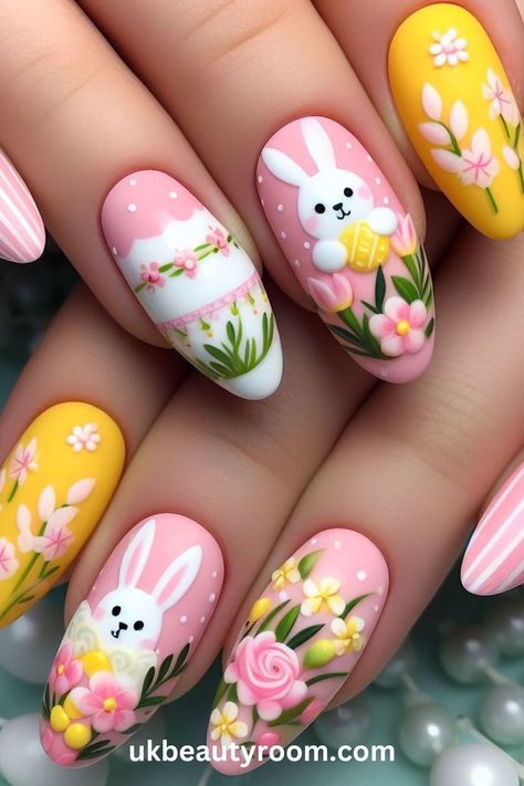 Step into the Easter vibe with these 21 fantastic nail designs! Whether it’s adorable bunnies or vibrant eggs, we’ve got you covered to make your nails pop! Spring, pretty pastel color, easy, natural, cute, simple, gel, acrylic, dip, for short nails, coffin, short, almond shape, long Easter Nails Natural, Nail Designs For Spring, Pastel Nail Art, Pink Nail Art Designs, Adorable Bunnies, Simple Spring Nails, Classy Nail, April Nails, Easter Nail