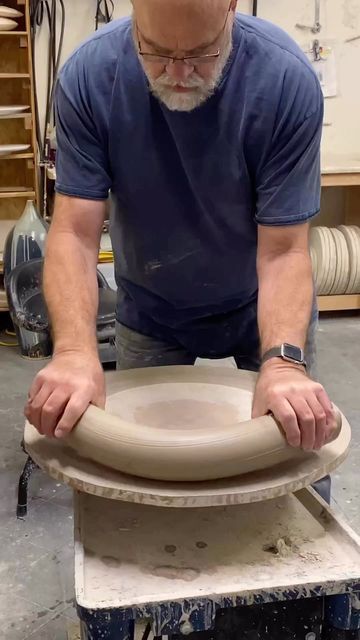 Love in Pottery on Instagram: "by franknemick. 38 minutes of me torturing myself! 😜Throwing a replacement base for a birdbath. At the end I show the old one that had a mishap! (Clumsy) about 37lbs of clay from @newmexicoclay . Yes my body hurt!! FOLLOW👉 @loveinpottery for more pottery contents ☕️ ! Credit 📷💚 franknemick visit their page and support 💕 Follow us on @dailyartlist (Art Lovers) & @musthomeguide (Interior Lovers) ! #pottery #design #craft #ceramicstudio #keramik #ceramique #wheel Ceramic Pottery Birdbath, Ceramic Bird Bath Handmade, Ceramic Bird Bath, Large Pottery, Pottery Lessons, Pottery Design, Wheel Throwing, Pottery Videos, Ceramics Ideas