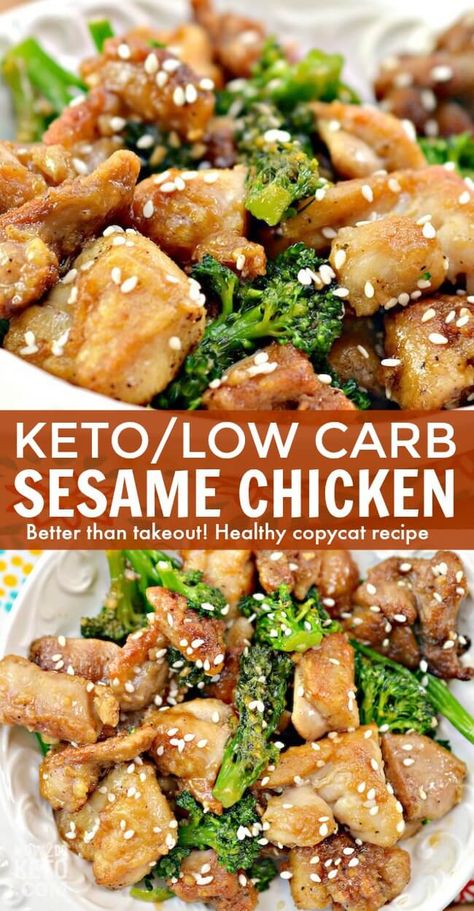 Low Carb Sesame Chicken, Keto Sesame Chicken, Chicken With Broccoli, Cena Keto, Low Carb Chicken Recipes, Chinese Takeout, Chicken And Broccoli, Recetas Keto, Sesame Chicken