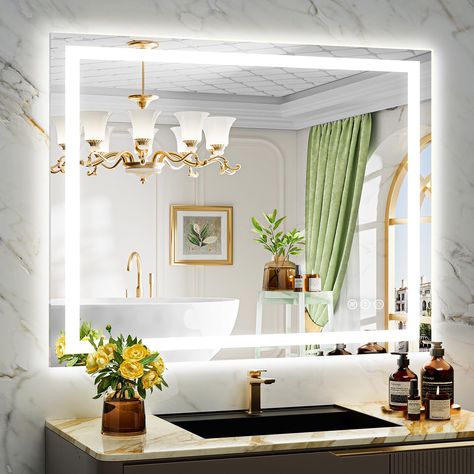 PRICES MAY VARY. 🔆【Backlit+Front-lit, Brighter and Clearer】- Yeelait LED Mirror for Bathroom is designed with a combination of front-lit mirror and backlit mirror, simultaneously emits front lighting and side ambient lighting, which is twice or more brighter than ordinary lighted bathroom mirror. Our LED bathroom mirror are bright enough for makeup, shaving or beauty care. No dark, no shadow, supper clear. The modern look and design is perfect for your bathroom remodels and upgrades. ✨【Color Ch Lighted Bathroom Mirror Ideas, Fogless Mirror, Lit Mirror, Mirror Brackets, Mounted Bathroom Vanity, Wall Mounted Bathroom Vanity, Led Bathroom Mirror, Mirror For Bathroom, Bathroom Mirror Lights