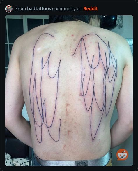 Drawing Of An Angel, Angel Wings Tattoo On Back, Ignorant Tattoo, Bad Angel, Angel Wing Tattoo, Tattoos Funny, Sharpie Tattoos, Angel Wings Tattoo, Wing Tattoo