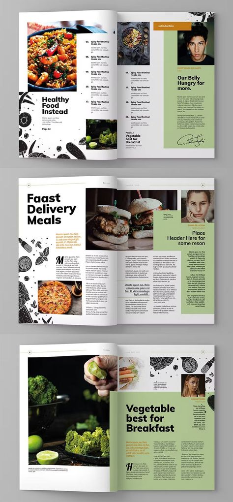 Food Magazine Template InDesign INDD. 15 custom pages design. A4 & US letter format paper size. Magazine Format Design, Good Magazine Layout, Business Magazine Design, Holiday Magazine Layout, Cooking Magazine Design, Fun Magazine Design, Typography Magazine Design, Article Design Layout Magazine Spreads, Food Magazine Layout Design Creative