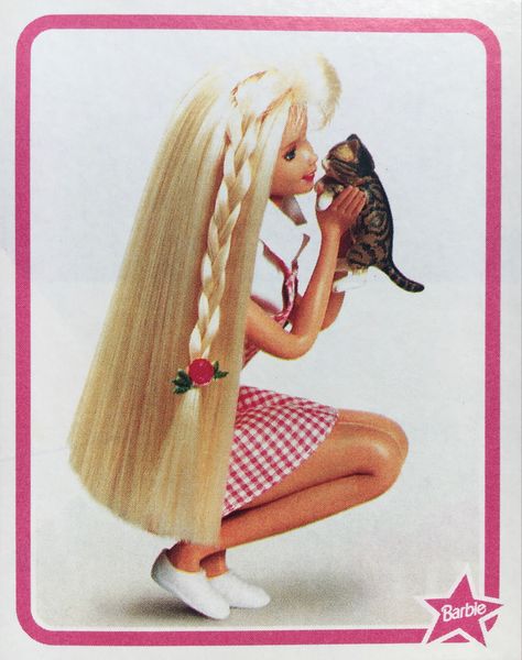 Barbie 90s Aesthetic, Barbie Cat, She And Her Cat, 90s Barbie, Barbie 90s, Barbie Core, 3d Figures, Doll Aesthetic, Barbie Party