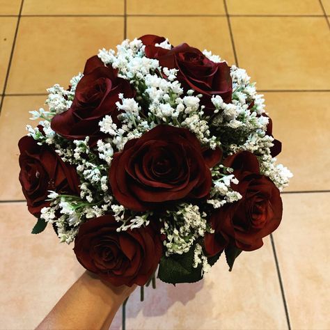 Roses a s gypsophila bridesmaid bouquet Gypsophila Bridesmaid Bouquet, Dark Red Roses, Artificial Wedding Bouquets, Aesthetic Room Ideas, Bridesmaid Bouquet, Aesthetic Room, Red Rose, Wedding Bouquet, Deep Red