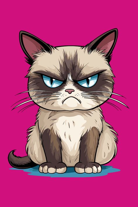 Cute cat art. A vector artwork of a grumpy but cute cat. Grumpy Cat Illustration, Grumpy Cat Cartoon, Grumpy Cat Art, Cat Art Funny, Annoyed Cat, Cool Vector, Ipad Illustration, Cute Cat Art, Cats Cartoon