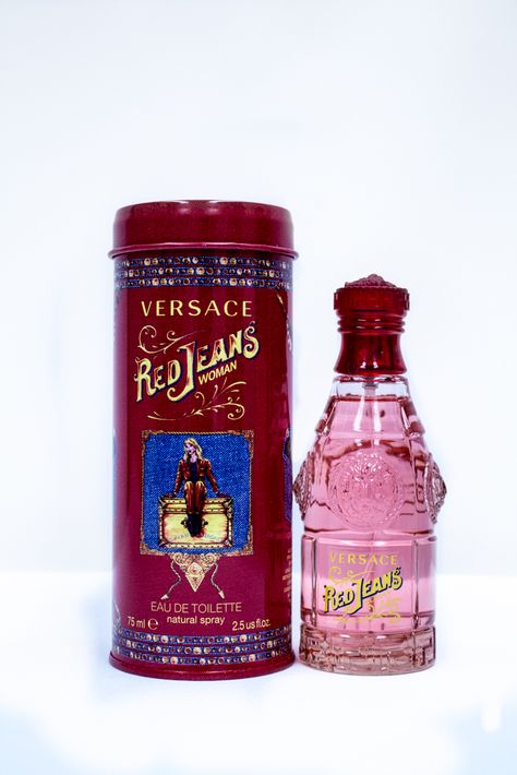 Versace Red Jeans For Women Versace Fragrance, Red Jeans, Gold Peak Tea, Tea Bottle, Versace, Women Jeans, Spray, Fragrance, Tea