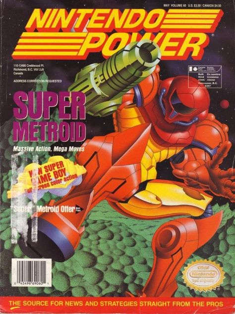 Nintendo Power, Video Game Magazines, Gaming Magazines, Super Metroid, Book Poster, Retro Tin Signs, Retro Videos, Retro Video Games, Metroid