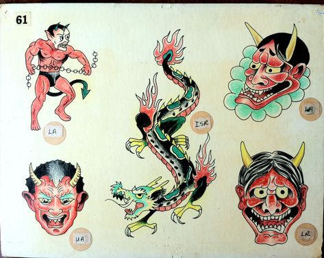 Old Style Tattoos, Vintage Tattoo Flash, Antique Tattoo, Traditional Tattoo Flash Art, Tattoo Catalog, Vintage Tattoo Design, Tattoo Themes, Demon Tattoo, Traditional Tattoo Sleeve