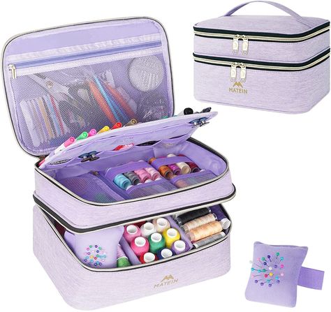 AmazonSmile: Sewing Supplies Organizer, Double-Layer Sewing Basket Accessories Organizer Storage Bag, Large Water Resistant Travel Sewing Box for Thread,kit,Scissors,Needles,Clips,Pins,Buttons,Tape Measure,Purple Sewing Supplies Organization, Travel Sewing, Accessories Organizer, Sewing Storage, Sewing Basket, Sewing Needles, Sewing Baskets, Laptop Rucksack, Box Organizer