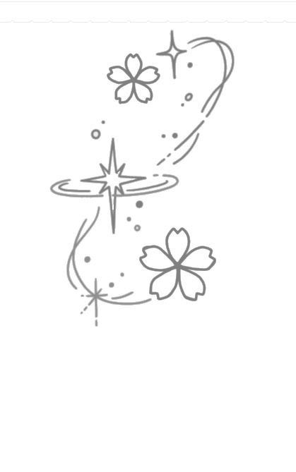 Easy To Draw Flowers Doodles, Cute Genshin Doodles, Pretty Flower Drawings Simple, Fairy Doodles Easy, Flower Star Tattoo, Cute Flowers To Draw, Simple Tattoos Designs, Sakura Doodle, Genshin Doodles