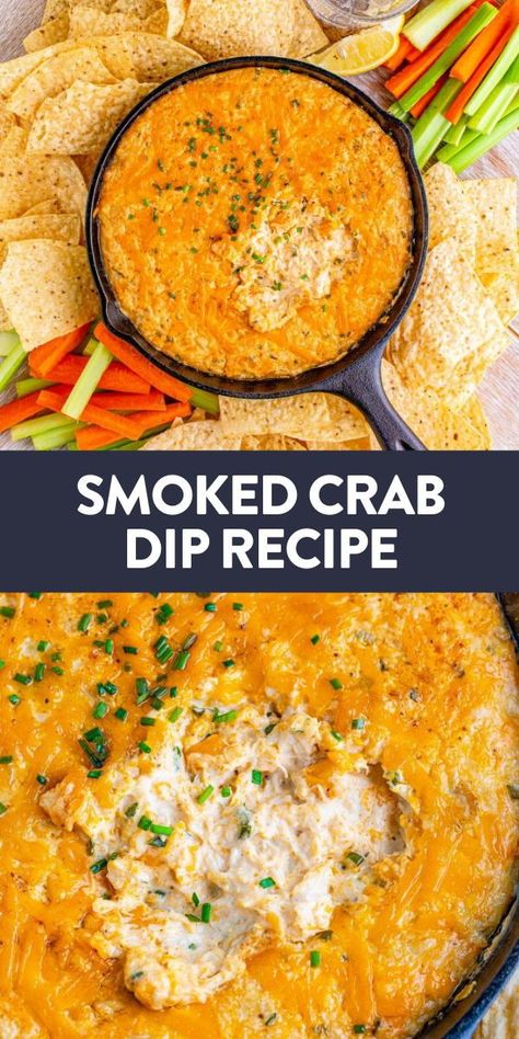 Smoked crab dip is a creamy appetizer full of big pieces of lump crab meat. This seafood is the perfect starter for any holiday party or special occasion. #appetizer #crabdip #recipe Smoked Shrimp Dip, Smoked Crab Dip, Crab Meat Appetizers, Crab Dip Recipe Cold, Shrimp And Crab Dip, Crab Dip Recipe, Smoked Shrimp, Cold Dip Recipes, Lump Crab Meat