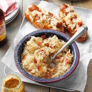 Recipes Using Sauerkraut, Slow Cooker Sauerkraut, Sauerkraut Recipe, Loaded Mashed Potatoes, Sauerkraut Recipes, Mashed Potato Recipes, Slow Cooking, Taste Of Home, Potato Recipes