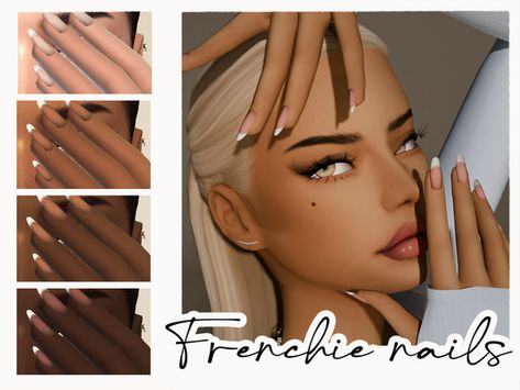 Sims 4 Nails Maxis Match, Sims 4 Nails Cc Maxis Match, Sims Nails, Frenchie Nails, Sims 4 Nails, Nail Signs, Ts4 Mods, White Tip, Kids Earrings