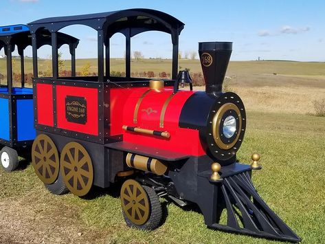 Our Trains | roundhouse-trackless Party Rental Business, Cardboard Train, Trackless Train, Barrel Train, Party Rentals Business, Christmas Tree Decorating Themes, Rental Business, Cabin Lighting, Kids Training