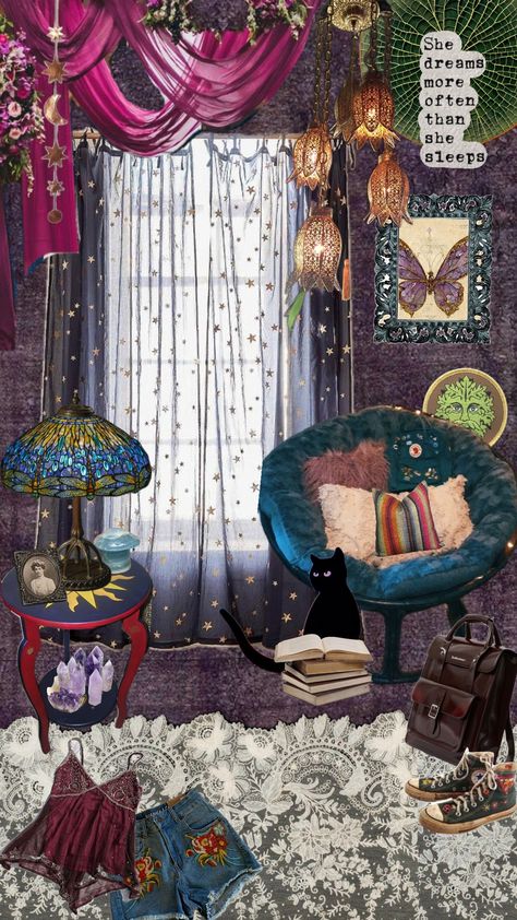 #gothicaesthetic #darkfairycore #bohemian #whimisgoth #whimsigothic Whimsigoth Bedroom Ideas, Diy Whimsigoth, Whimsigothic Room, Whimsigothic Decor, Goth House Decor, Whimsigoth Bedroom, Urban Cottagecore, Whimsigoth Home, Bella Core