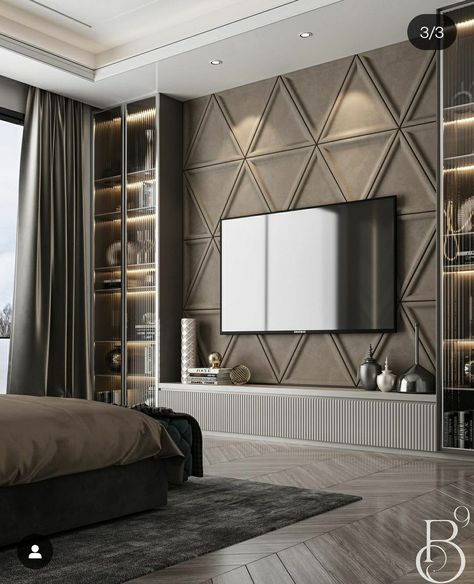 Lcd Panel Design Bedroom, Modern Bedroom Design Luxury, Tv Wall Design Luxury, Living Room Tv Cabinet Designs, Bedroom Design Luxury, Furniture Sets Design, Bedroom Tv Wall, Unique Bedroom Design, Unique Bedroom