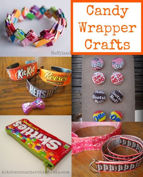 Candy Wrapper Crafts & What to do with the Halloween Candy - Halloween crafts that are fun and eco-friendly. Plus, great ideas for how to use up Halloween candy. Candy Wrapper Crafts, Candy Wrapper, Candy Crafts, Candy Wrappers, Crafts For Kids To Make, Up Halloween, Upcycled Crafts, Recycled Crafts, Crafts For Teens