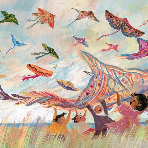 Kite Illustration Art, Kite Illustration, Fly Illustration, Flying Illustration, Imagination Illustration, Flying Kite, Fly Art, Sky Illustration, Seni Vintage