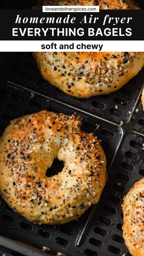 These easy Air Fryer Everything Bagels are made in just 15 minutes with Greek yogurt and no yeast. They're healthy and better than store-bought. Soft, chewy, and served with herbed cream cheese and smoked salmon, they're absolutely delicious! Homemade Bagels Air Fryer, Air Fryer 2 Ingredient Bagel, 2 Ingredient Blueberry Bagels, 2 Ingredient Bagels Air Fryer, Air Fryer Cottage Cheese Bagels, Air Fried Bagels, Air Fryer Bagels, 2 Ingredient Bagels, Keto Bites