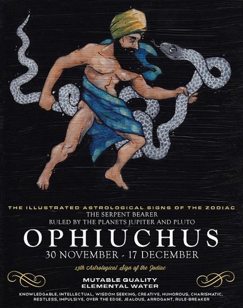 Ophiuchus | The Ilustrated Signs of the Zodiac 13th Zodiac Sign, Ophiuchus Zodiac, Esoteric Symbols, Zodiac Things, Global Issues, 17 December, The Serpent, Astrology Chart, Zodiac Art