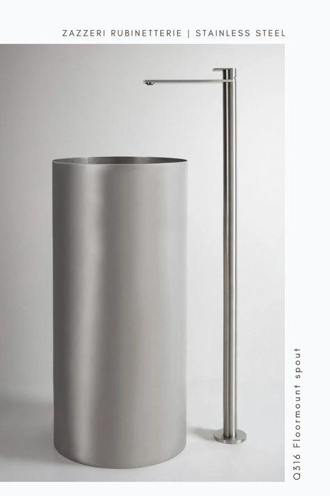 Stunning Stainless Steel Floormount Faucet/Spout from Italy - Perfect addtion to any freestanding washbasin. Available in Stainless Steel & 6 PVD finishes. Free Standing Bathroom Sink, Minimalist Toilet, Freestanding Washbasin, Minimalist Toilets, Toilet Design, Stainless Steel Sinks, Florence Italy, Sink Faucets, Art Center