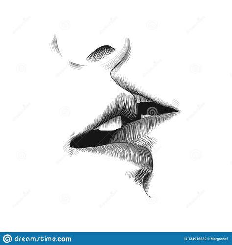 Kiss Sketch Vector Illustration, Hand Drawn Black And White Doodle Drawing. Young Couple Are Kissing, Lips And Mouth Close Up Stock Vector - Illustration of males, love: 134916632 How To Draw Kissing, Draw Kissing, Drawings Of People Kissing, Kiss Sketch, Pencil Sketch Tutorial, Kiss Illustration, Kissing Drawing, Lips Sketch, White Doodle