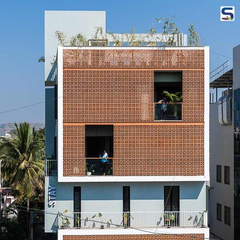 Impressive Terracotta Jaali Screen Acts As Passive Cooling Device For This Maharashtra House | The Design Alley Jali Wall Design, Terracotta Jali Facade, Jali Facade, Terracotta Jali, Jali Wall, Steel Facade, Houses In Costa Rica, Wall Section Detail, Jali Design