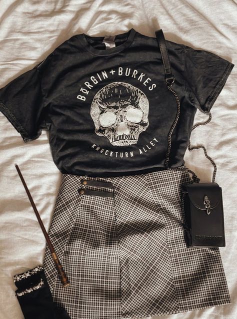 Wizarding Collection – House of Jupiter Fall Outfits Band Tees, 90s Mom Fashion Grunge, Vr Date Outfit, Hhn Outfit Ideas Plus Size, Black And White Witch Outfit, I Prevail Concert Outfit, Bodysuit Looks, Summer Outfits Goth Grunge, Summer Bartender Outfit