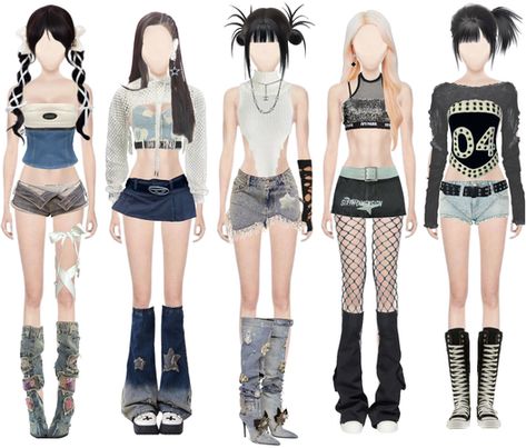 K Pop Stage Outfits 5 Members, Kpop Outfits 4 Members, Venus Outfits, Concert Clothes, Kpop Fits, Pop Ideas, Y2k Hair, Summer Sweatshirt, Female Inspiration