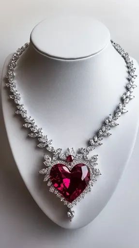 ↑↑↑ Larger size on website 🔸 A stunning diamond necklace with a large, heart-shaped ruby pendant. The necklace is made of delicat Exquisite Diamond Necklace, Large Heart, Ruby Pendant, Red Ruby, Intricate Design, Sparkle Diamonds, Diamond Necklace, Heart Shapes, Embellishments